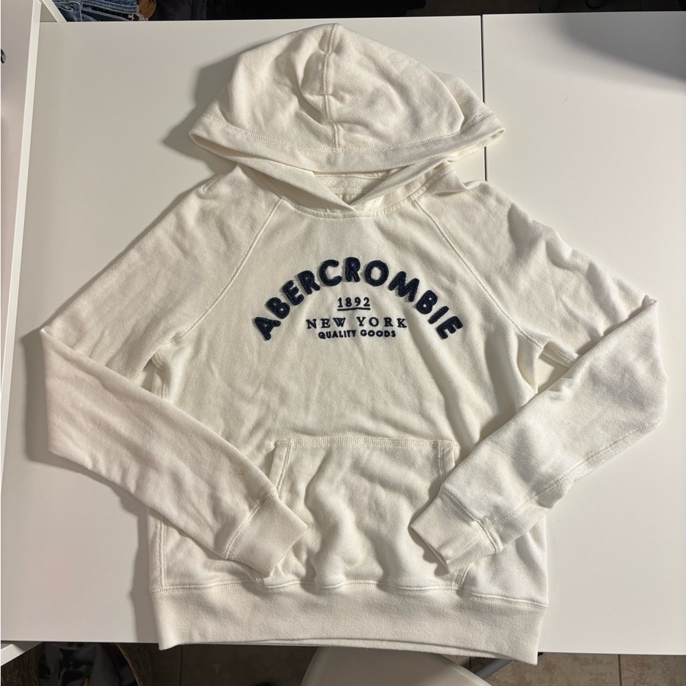 Abercrombie & Fitch blue letter Cream Hoodie Womens size S vintage bella swan - Picture 3 of 3